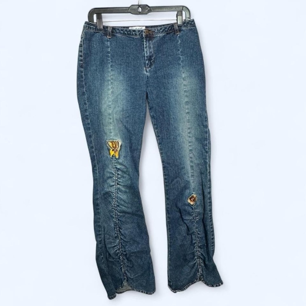 VTG Gasoline Embroidery Butterfly Flare Jean Sz 11 Y2K Low Rise Indie Sleaze 90s